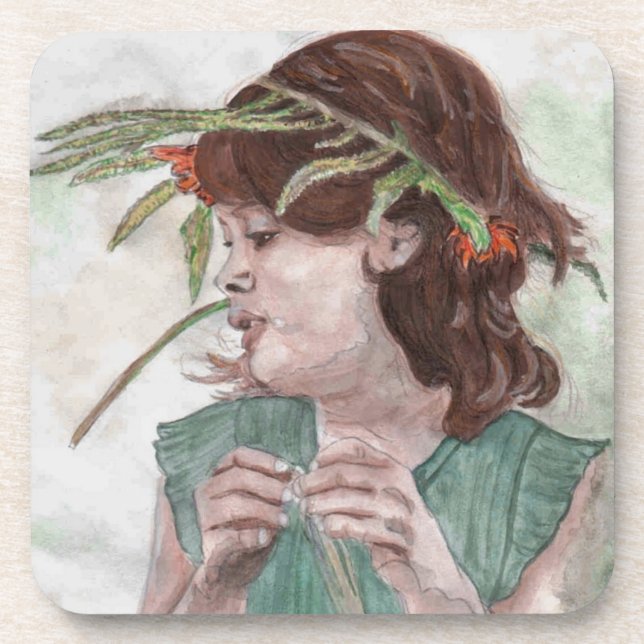 Wreath Girl by Theresa Hartman Coaster (Front)