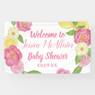 Wreath Girl  Pink Roses Yellow Lemon Baby Shower  Banner