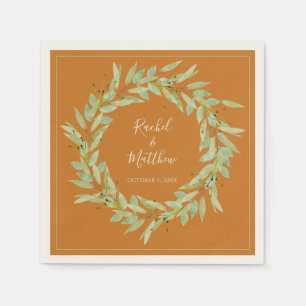 Wreath Greenery on Ochre Wedding Napkin