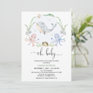 Wreath Grey Whale Oh Baby Under Sea Baby Shower Invitation