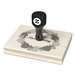 Wreath ~ Happy Thanksgiving Rubber Stamp