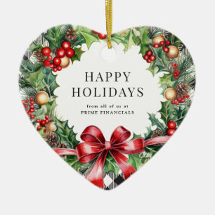 Wreath Holly Berries Black Plaid Business Ceramic Tree Decoration