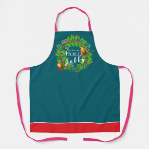 Wreath Holly Jolly Family Dark Teal Apron