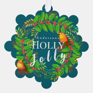 Wreath Holly Jolly Family Dark Teal Tree Decoration Card