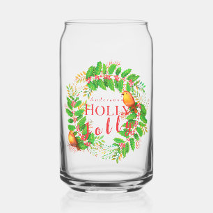 Wreath Holly Jolly  Family Light Teal Can Glass