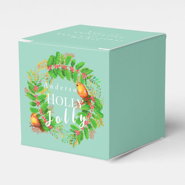 Wreath Holly Jolly  Family Light Teal Favour Box (Front Side)