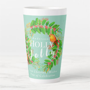 Wreath Holly Jolly Family Light Teal Latte Mug