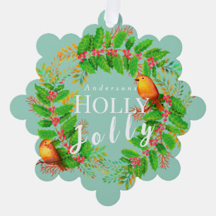 Wreath Holly Jolly Family Light Teal Tree Decoration Card