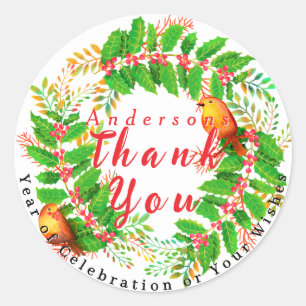 Wreath Holly Jolly Family White Classic Round Sticker