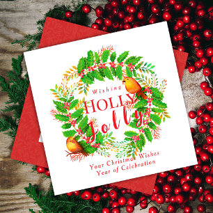 Wreath Holly Jolly Family White Holiday Card