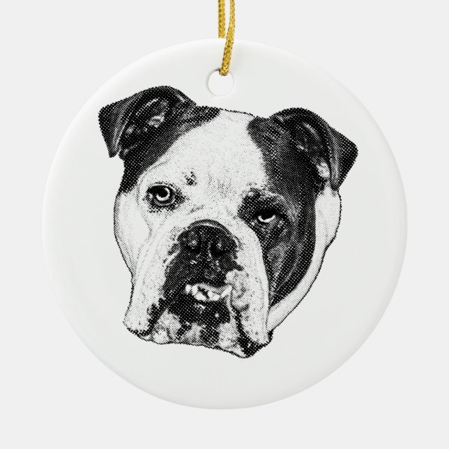 Wreath-Hung Bulldog Keepsake Ceramic Tree Decoration (Front)