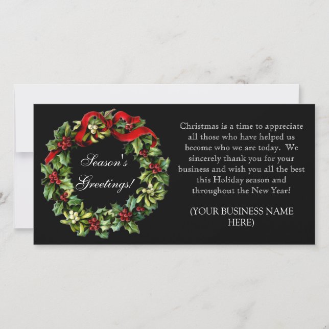 Wreath Imprinted Corporate Business Christmas Holiday Card (Front)