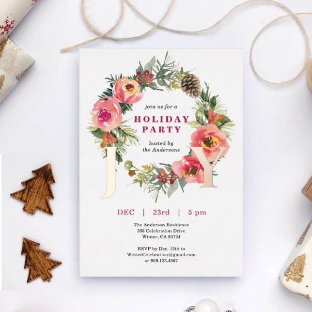 Wreath Joy Botanical Christmas Party Invitation (Creator Uploaded)