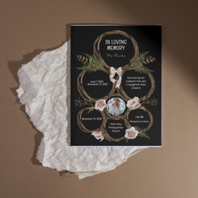 Wreath Magnolia Elegant Funeral Program Invitation (Creator Uploaded)