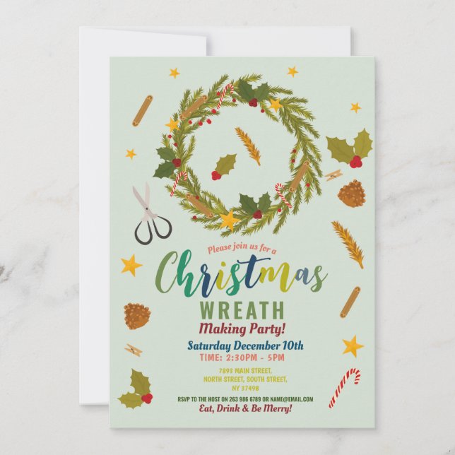 Wreath Making Festive Party Christmas Family Invitation (Front)