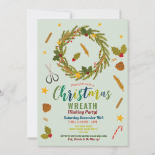 Wreath Making Festive Party Christmas Family Invitation