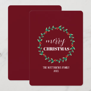 Wreath Merry Christmas Family Name Personalised  Holiday Card