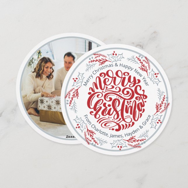 Wreath Merry Christmas Personalised Photo Holiday Card (Front/Back)