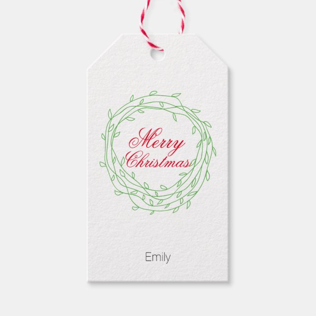 Wreath Merry Christmas personalized Gift Tags (Front)