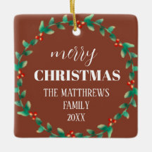 Wreath Merry Christmas Photo Name Terracotta 