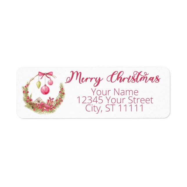 Wreath Merry Christmas Return Address Label (Front)