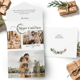 Wreath & Merry Christmas Typography Multi-Photo All In One Invitation