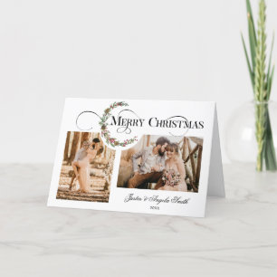 Wreath & Merry Christmas Typography Multi-Photo Holiday Card