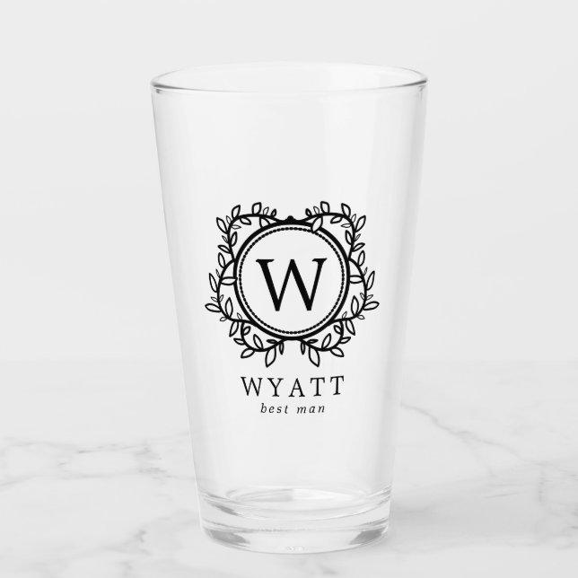 Wreath Monogram Best Man Glass (Front)