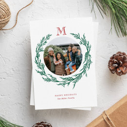 Wreath Monogram Photo Holiday Card