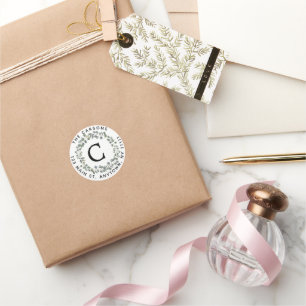 Wreath Monogram Round Return Address Label