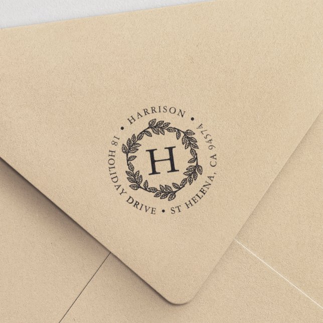 Wreath Monogram Round Return Address Self-inking Stamp (Creator Uploaded)