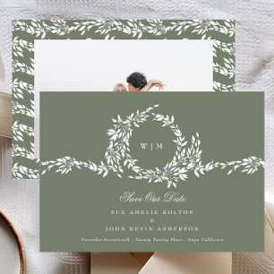 Wreath Monogram Sage Green Classic Photo Wedding Save The Date