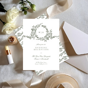 Wreath Monogram Sage Green Elegant Reception Enclosure Card