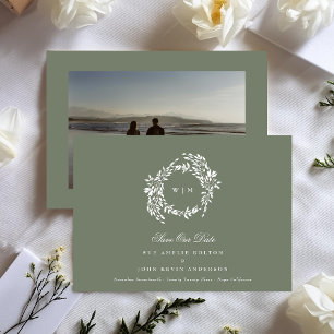 Wreath Monogram Sage Green Elegant Wedding Photo Save The Date