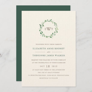 Wreath Monogram Wedding Invitation   Forest