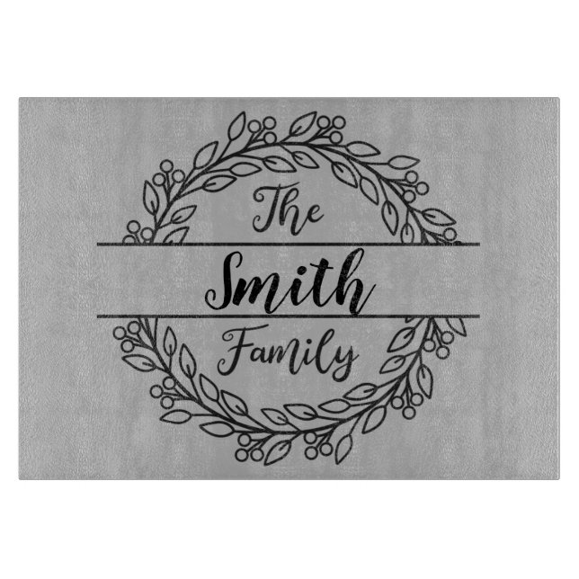 Wreath Monogram with Family Name Cutting Board (Front)