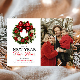 Wreath New Year New Home Photo Holiday Moving Announcement