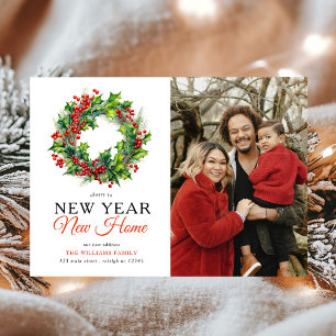 Wreath New Year New Home Photo Holiday Moving Announcement