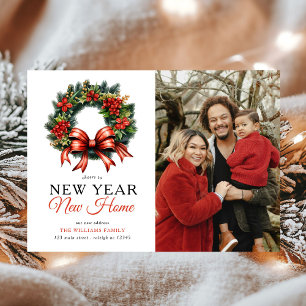 Wreath New Year New Home Photo Holiday Moving Announcement