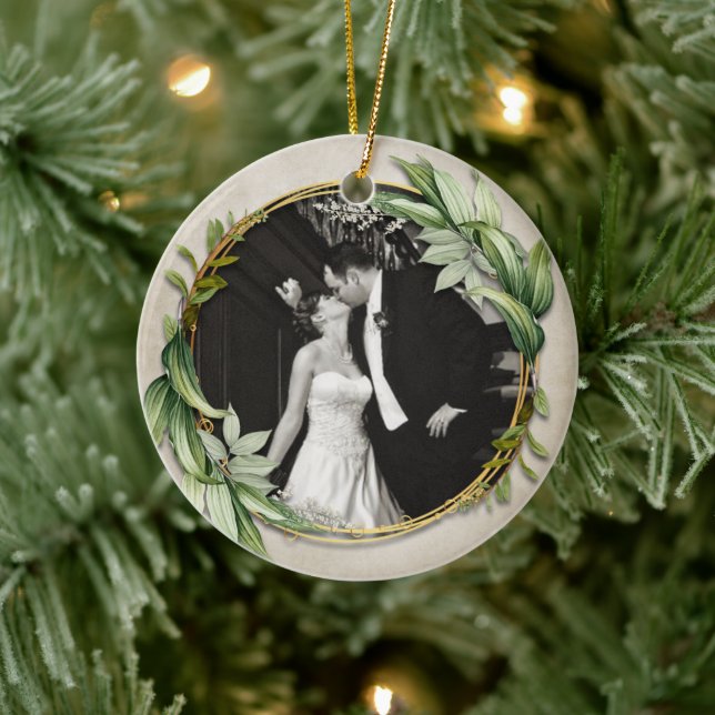 Wreath Newly Wed Photo  Ceramic Tree Decoration (Tree)