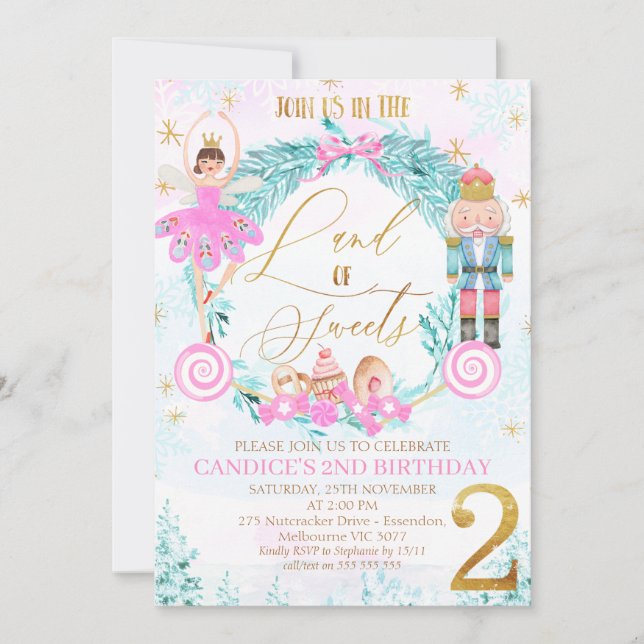 Wreath Nutcracker land of Sweets 2nd Birthday Invitation (Front)