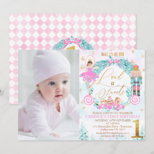 Wreath Nutcracker Land of Sweets Photo Birthday Invitation