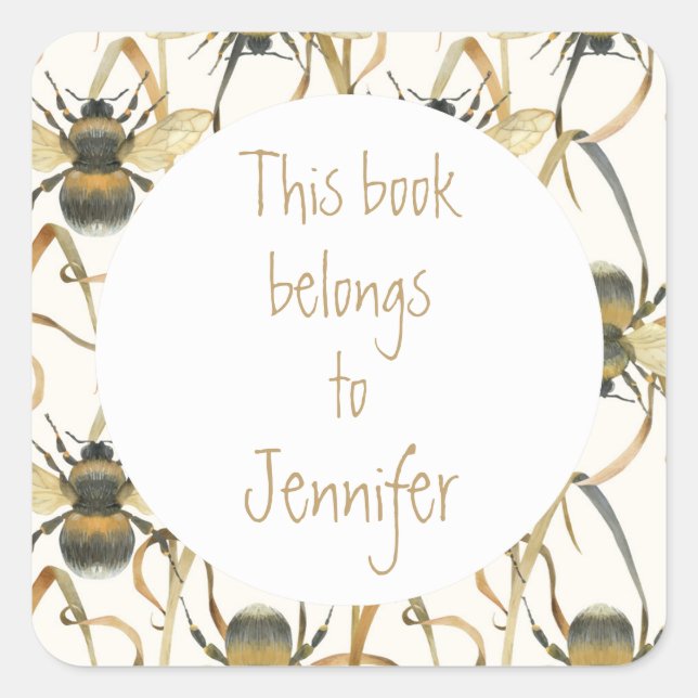  Wreath of Bees Custom Library Book Plate Square Sticker (Front)