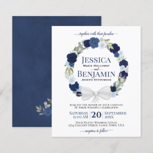 Wreath of Blue Roses Elegant BUDGET Wedding Invite