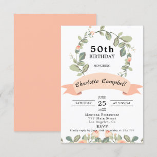 Wreath of Blush Roses Birthday Invitation