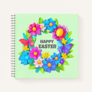 Wreath of Colorful Easter Flowers Notebook