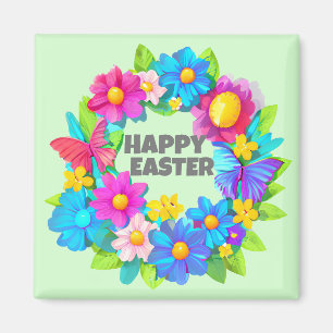 Wreath of Colourful Easter Flowers Magnet
