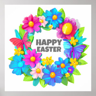 Wreath of Colourful Easter Flowers Poster