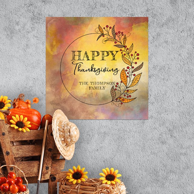 Wreath Of Doodle Leaves and Berries Thanksgiving  Poster (Creator Uploaded)