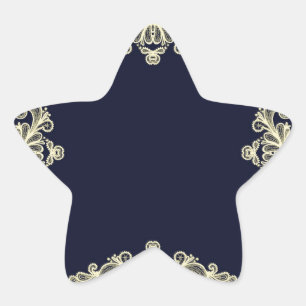 Wreath of Gold Flowers on Navy Blue Star Sticker